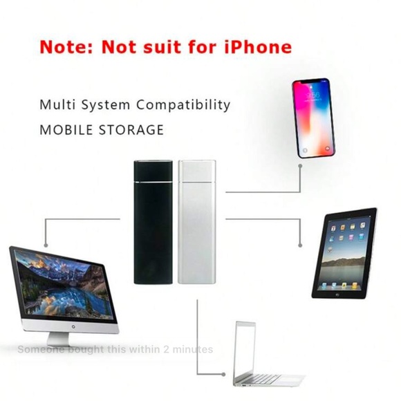 30TB Blue External Hard Drive Type-C/USB 3.1 High-Speed (With 1pc OTG Adapter) - Picture 3 of 5